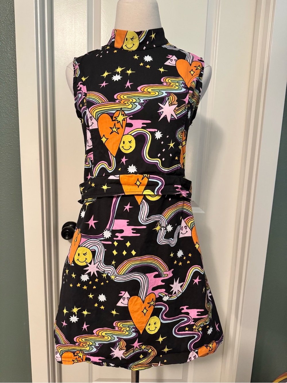 Nooworks Black Sleeveless Dress with Orange Hearts & Rainbow Motifs